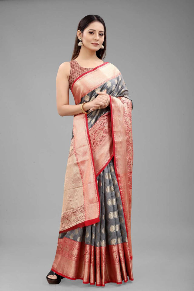 Grey Woven Kanjivaram Silk Saree