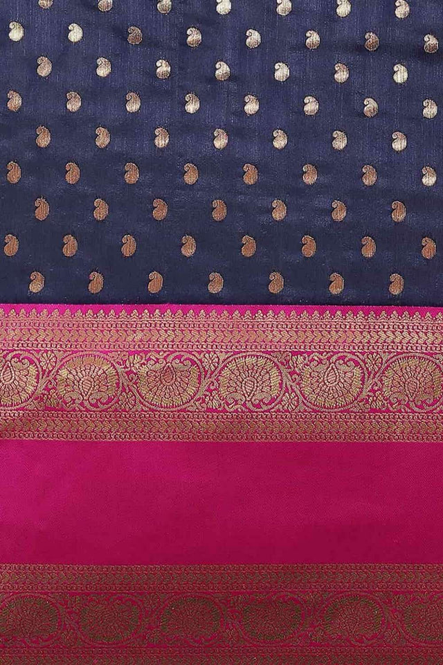Navy Blue Woven Kanjivaram Silk Saree