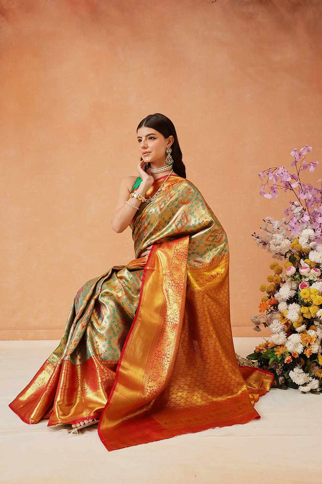 Grey Banarasi Pure Silk Woven Saree