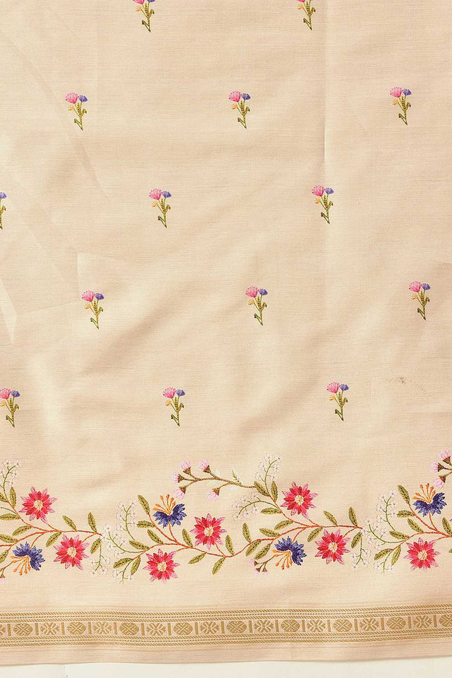 Beige Floral Printed Art Silk Saree