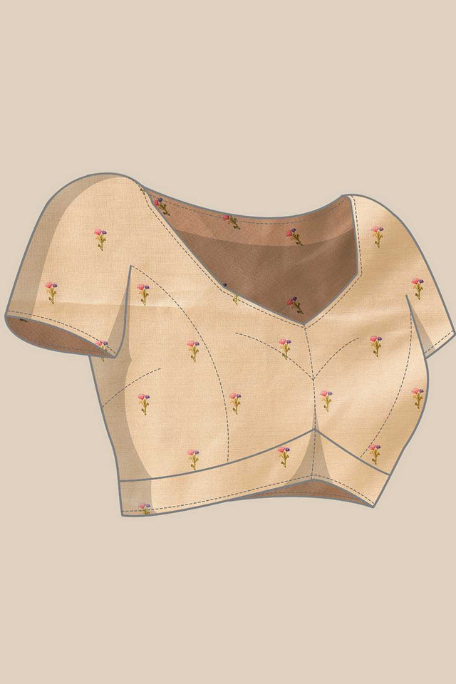 Beige Floral Printed Art Silk Saree