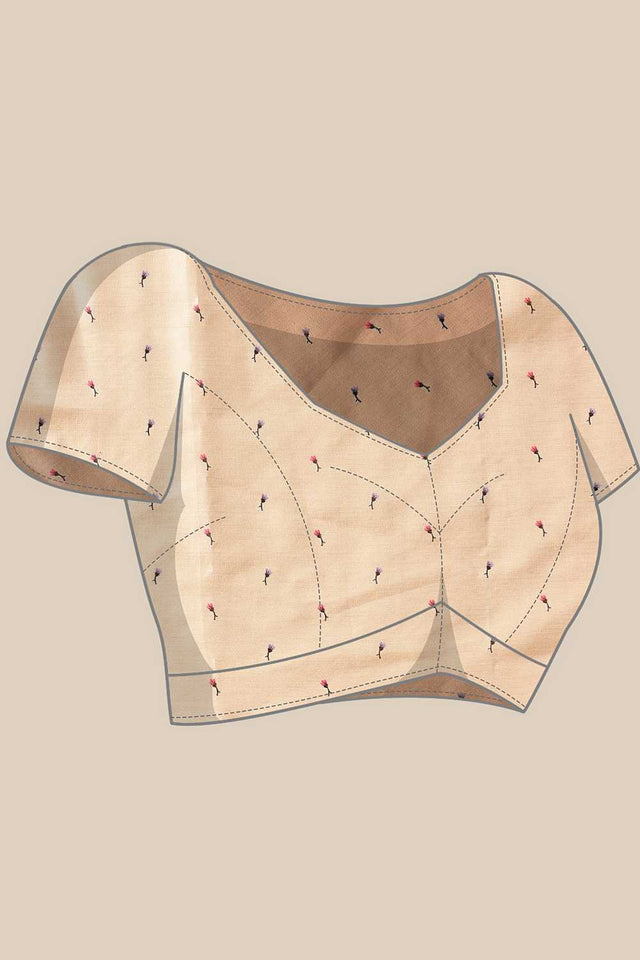 Beige Floral Printed Art Silk Saree
