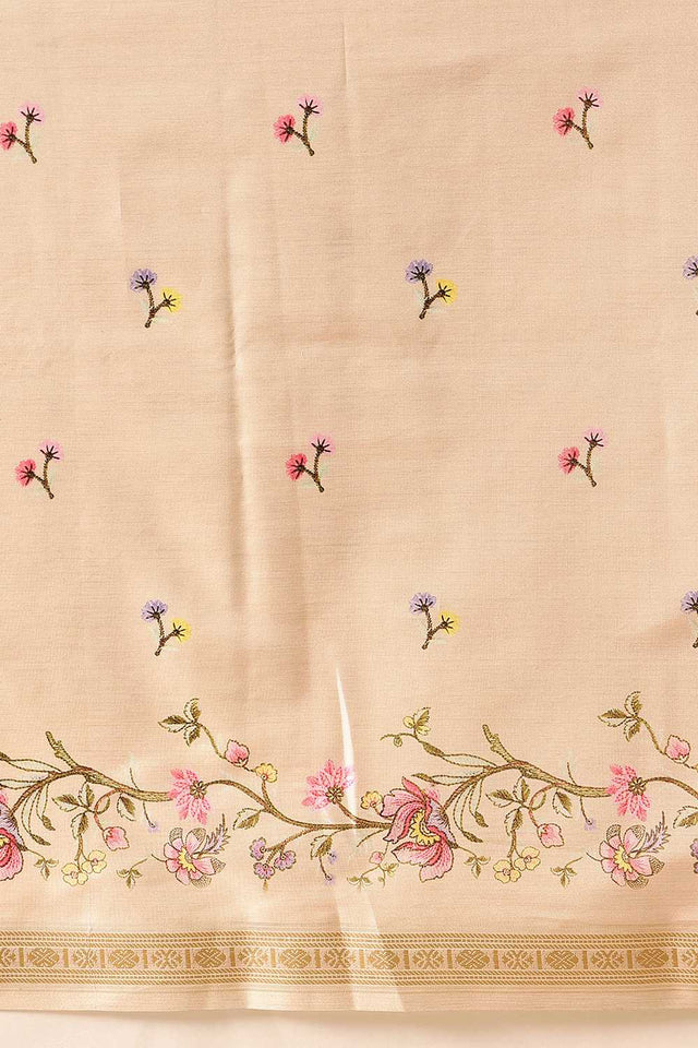 Beige Floral Printed Art Silk Saree