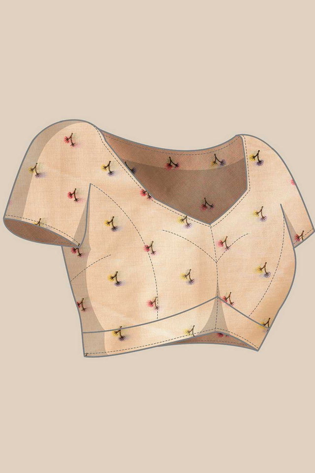 Beige Floral Printed Art Silk Saree