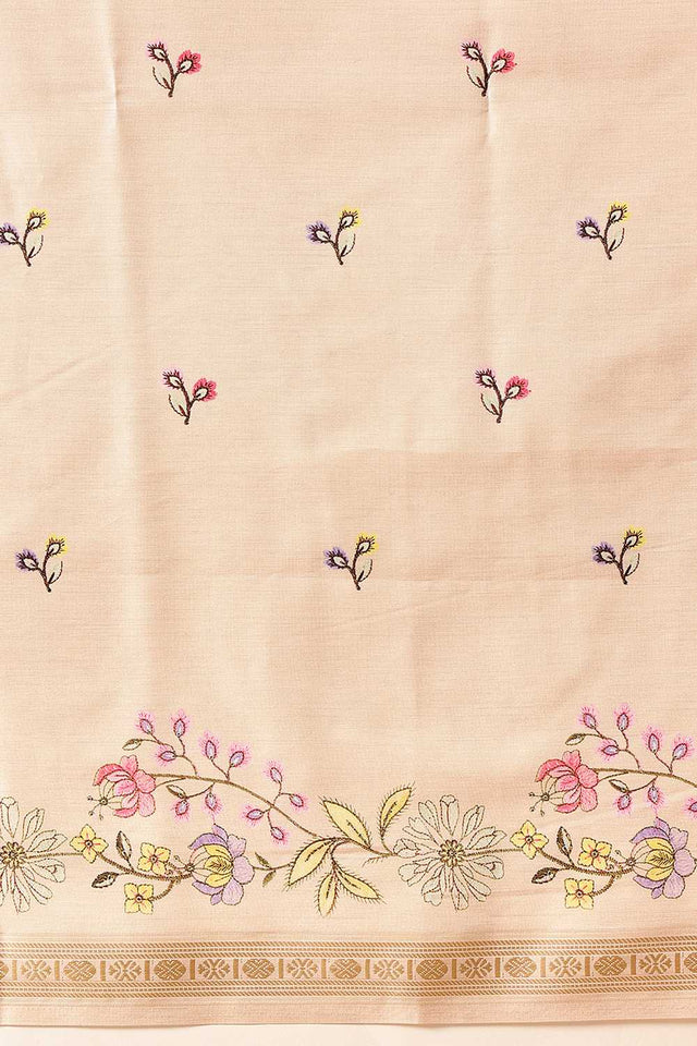 Beige Floral Printed Art Silk Saree
