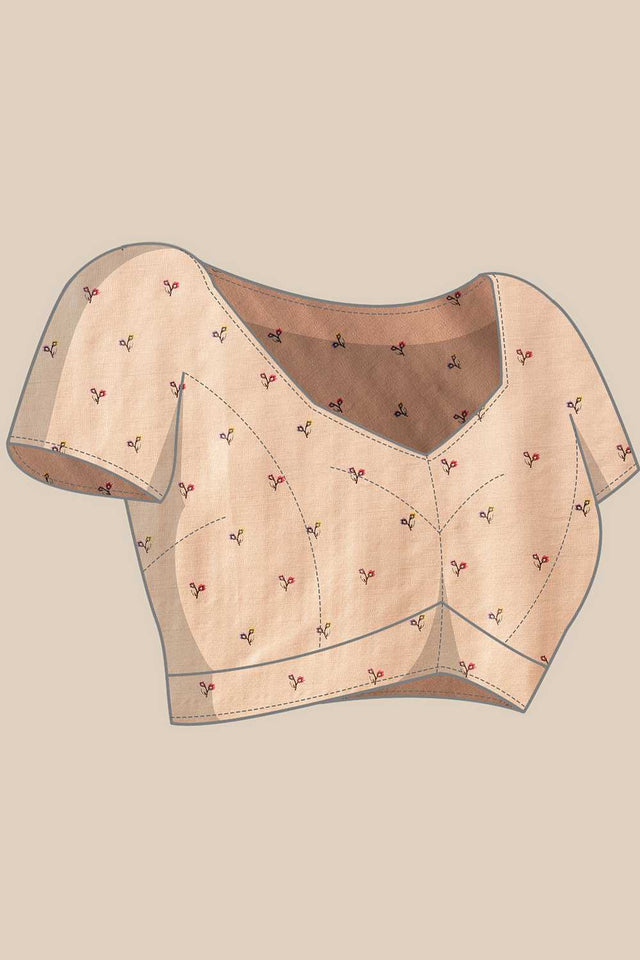 Beige Floral Printed Art Silk Saree