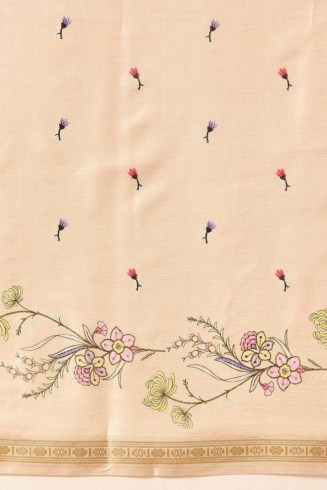 Beige Floral Printed Art Silk Saree