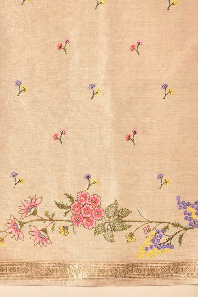 Beige Floral Printed Art Silk Saree