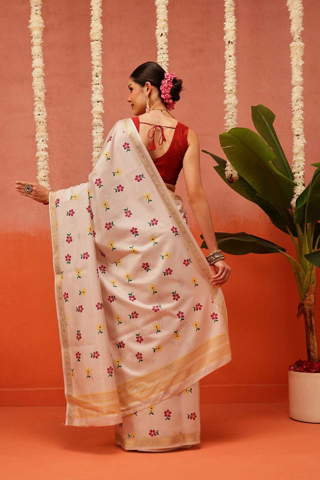 Beige Digital Printed Art Silk Saree