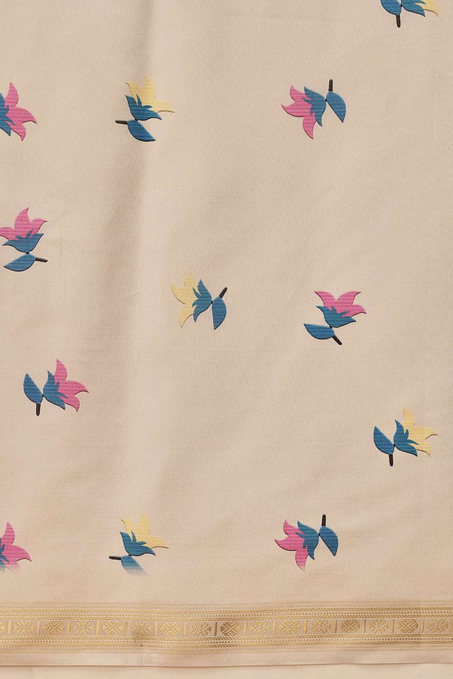 Beige Digital Printed Art Silk Saree