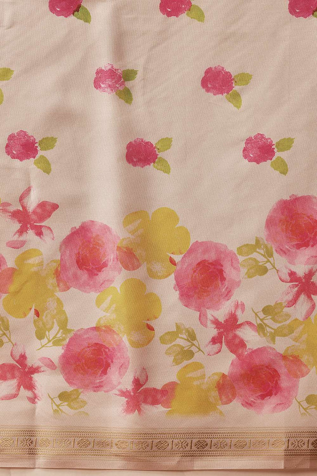 Beige Digital Printed Art Silk Saree