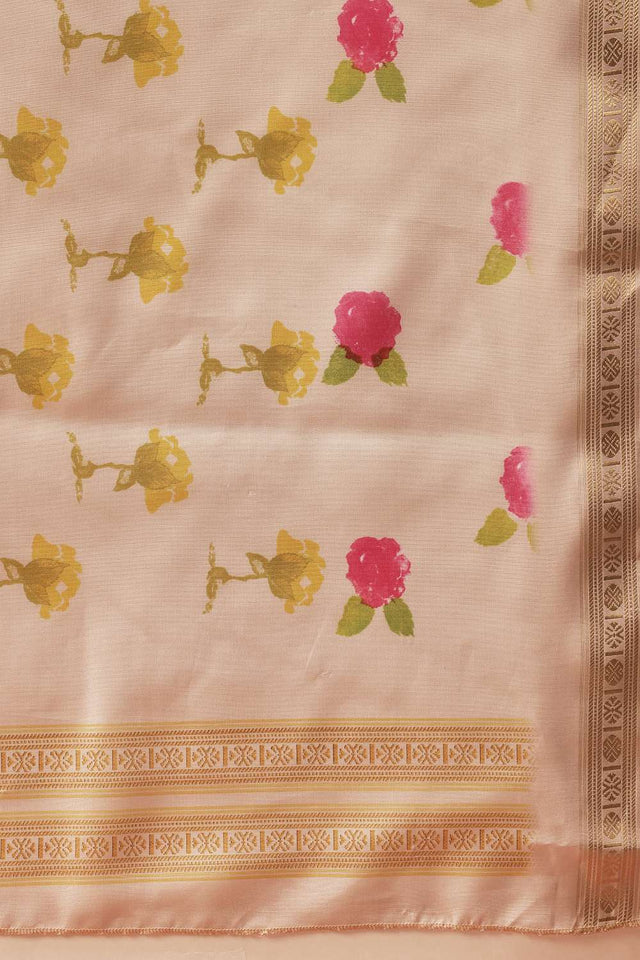 Beige Digital Printed Art Silk Saree