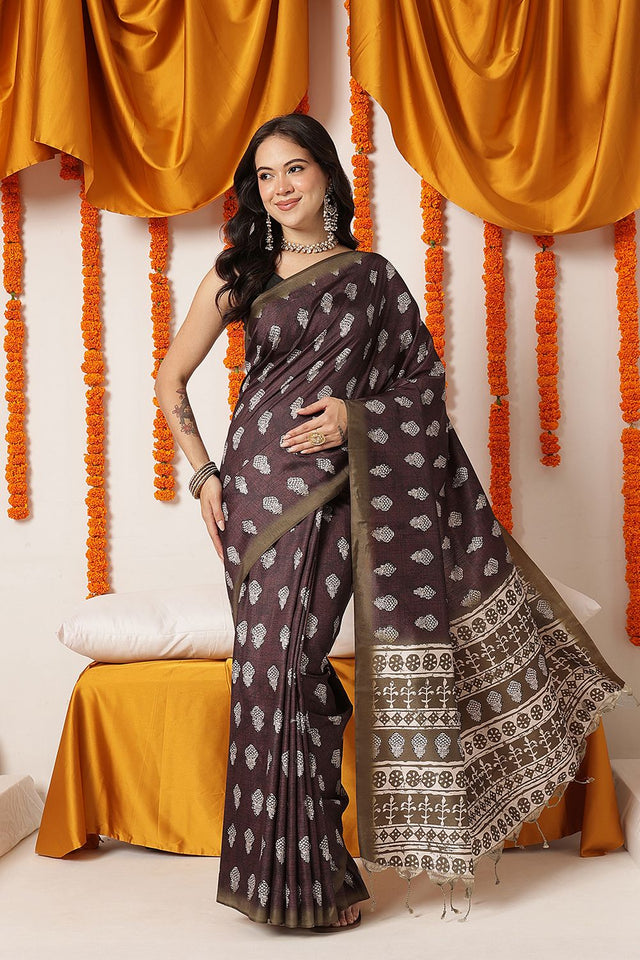 Maroon Ajrakh Printed Art Silk Saree (SZ-DGAJRAKH-3283)