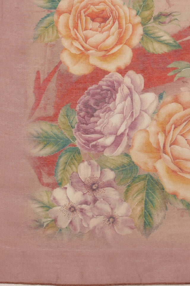 Beige Floral Printed Cotton Blend Saree