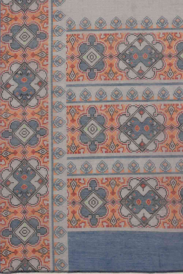 Grey Floral Printed Cotton Blend Saree