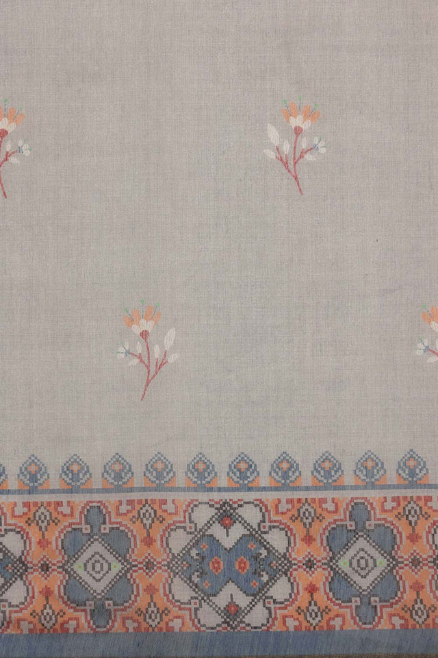 Grey Floral Printed Cotton Blend Saree