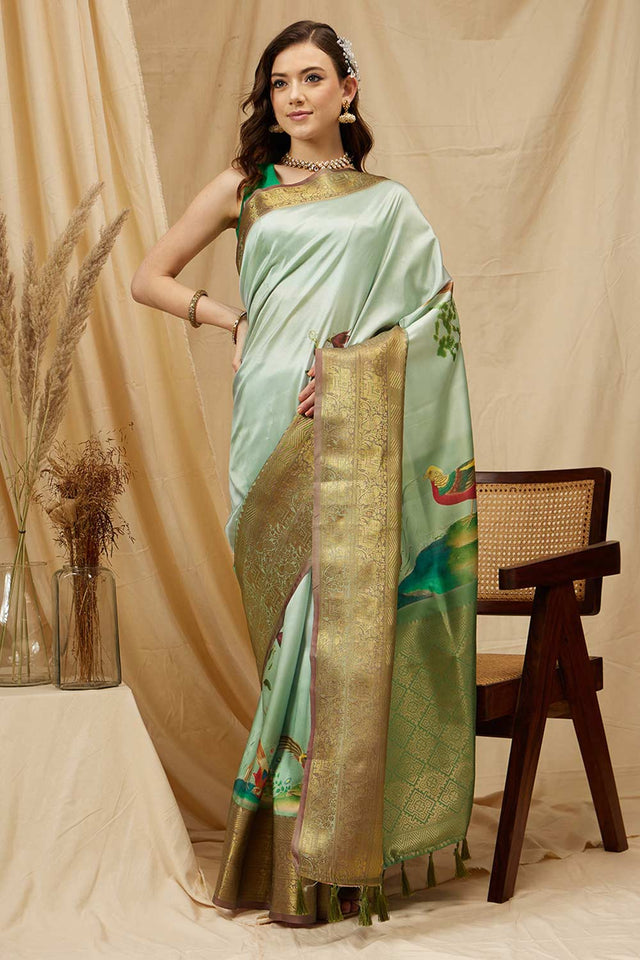 Olive Kanjeevaram Soft Silk Animal Saree