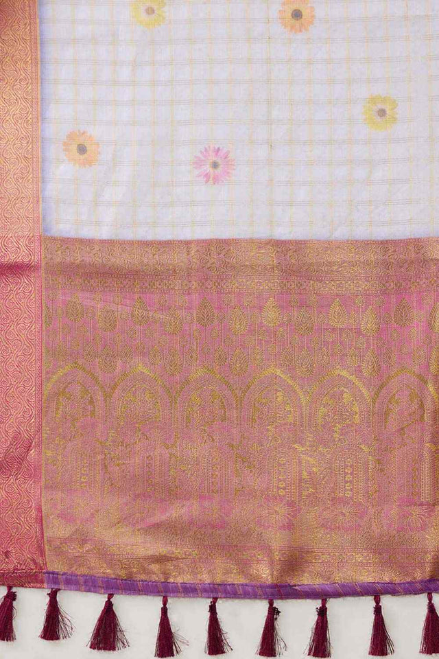 Lavender Muga Silk Floral Saree
