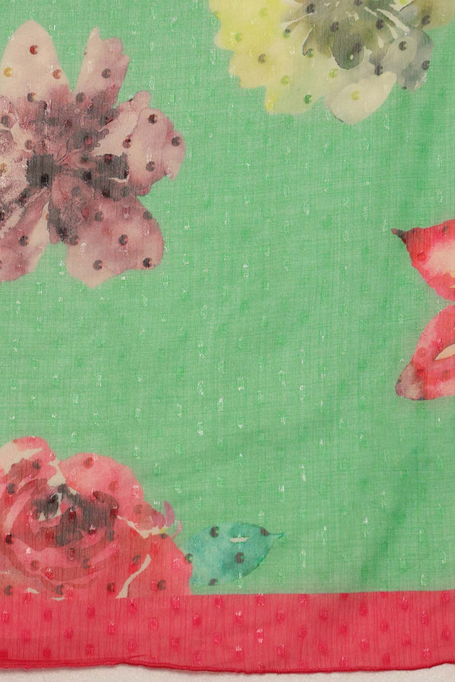 Green Chiffon Digital Print Floral Saree