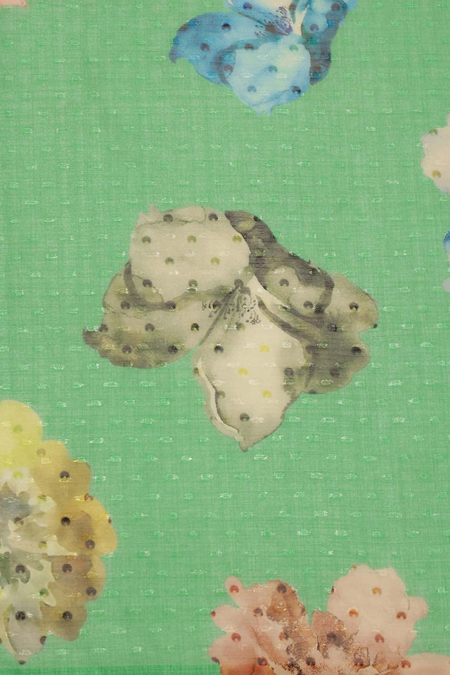 Green Chiffon Digital Print Floral Saree