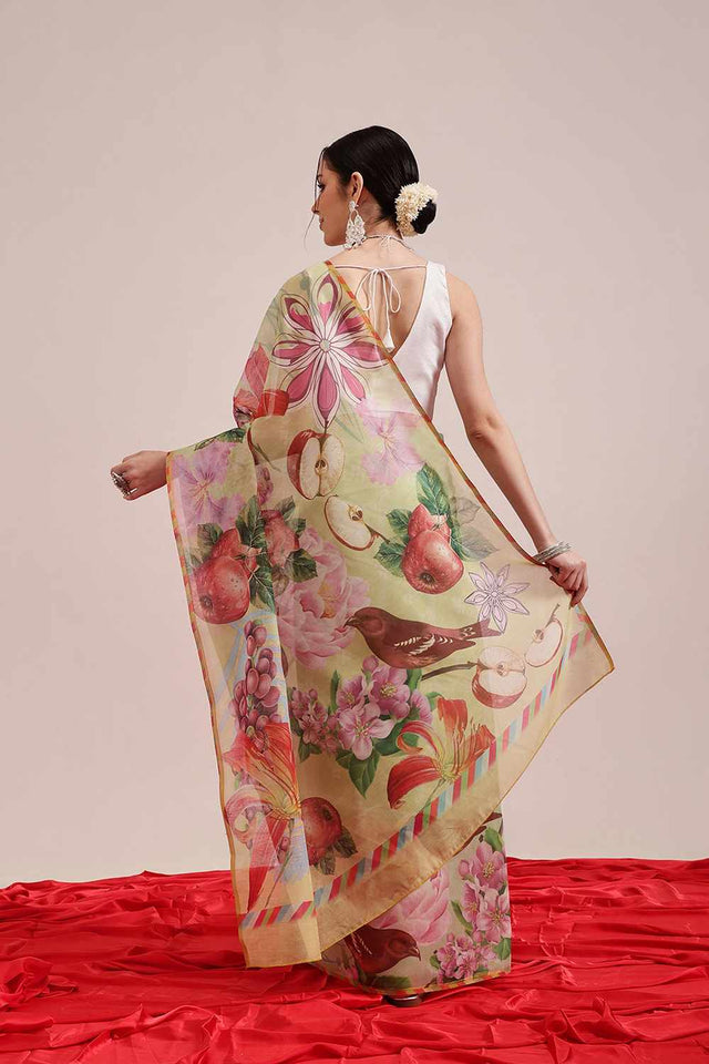 Blue Banarasi Abstract Printed Silk Saree