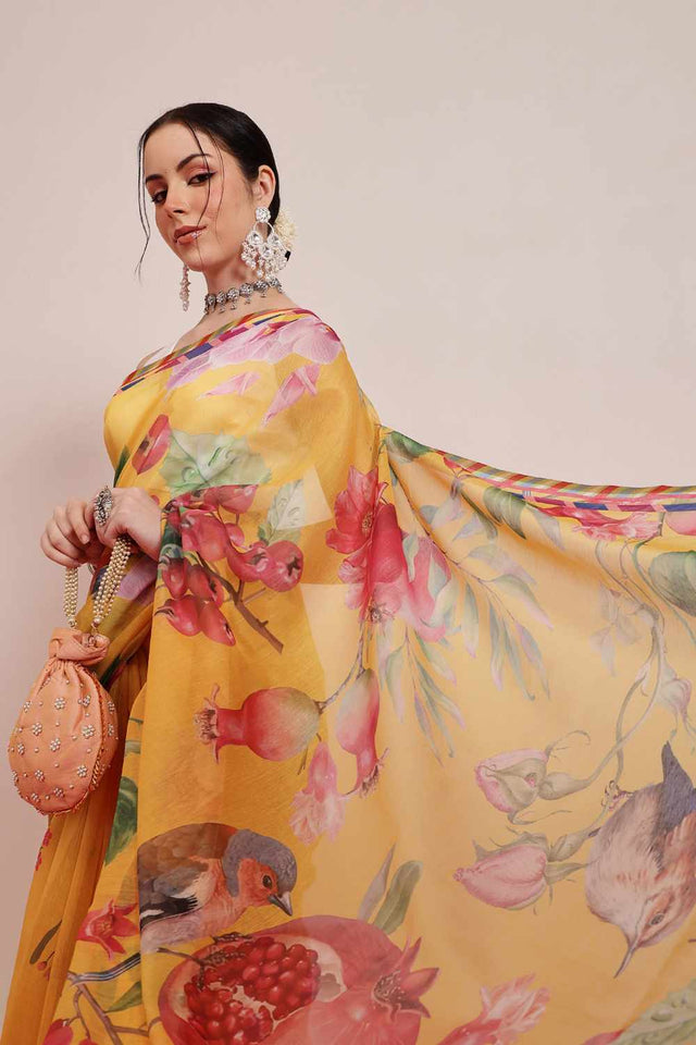 Green Banarasi Abstract Printed Silk Saree