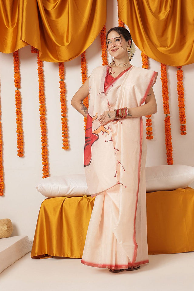 Beige Abstract Printed Cotton Blend Saree (SZ-DGDEVI1-3274)