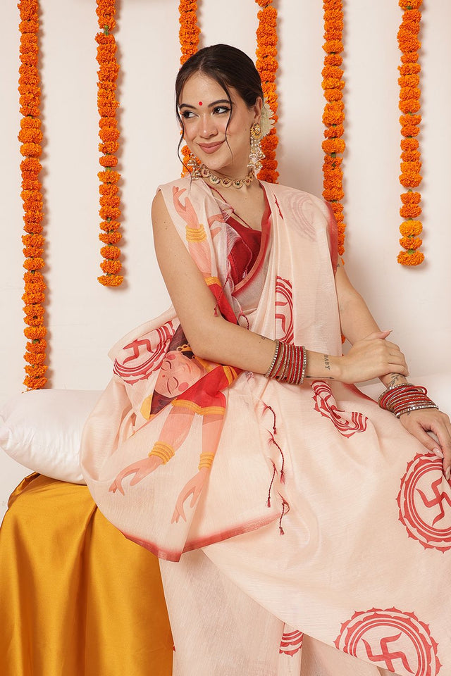 Beige Abstract Printed Cotton Blend Saree (SZ-DGDEVI1-3275)