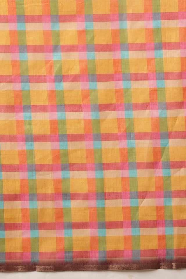 Multi Color Checkered Printed Cotton Blend Saree (SZ-DGDEVI1-3276)