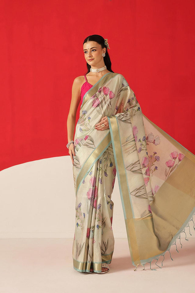 Multi Color Printed Tissue Saree (SZ-DGDOLPHIN-3057)