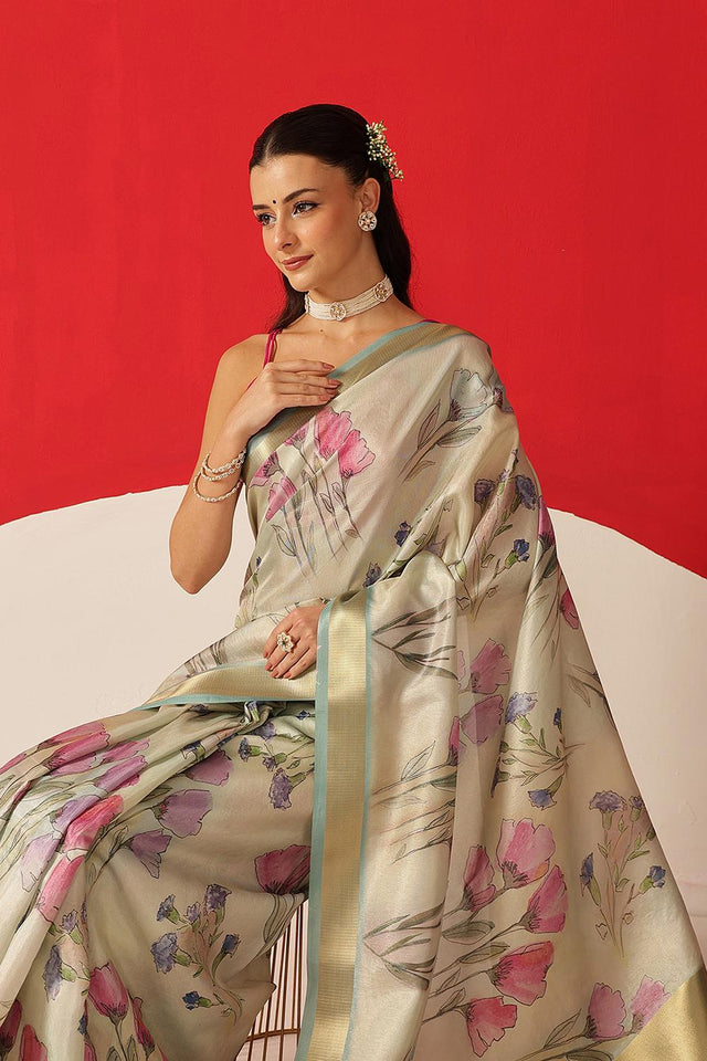 Multi Color Printed Tissue Saree (SZ-DGDOLPHIN-3057)