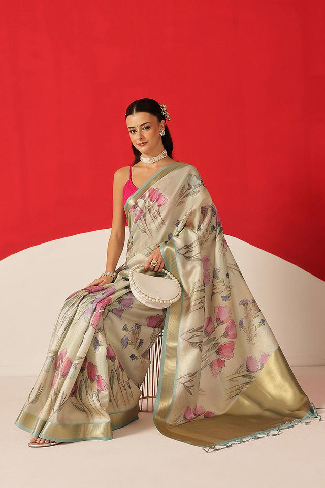 Multi Color Printed Tissue Saree (SZ-DGDOLPHIN-3057)