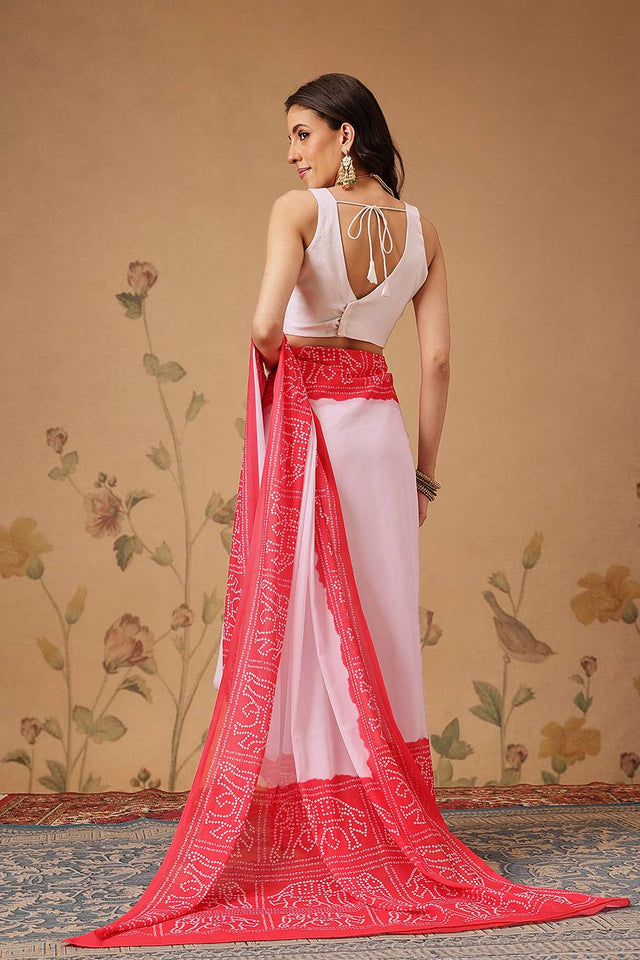 White Bandhani Printed Georgette Saree