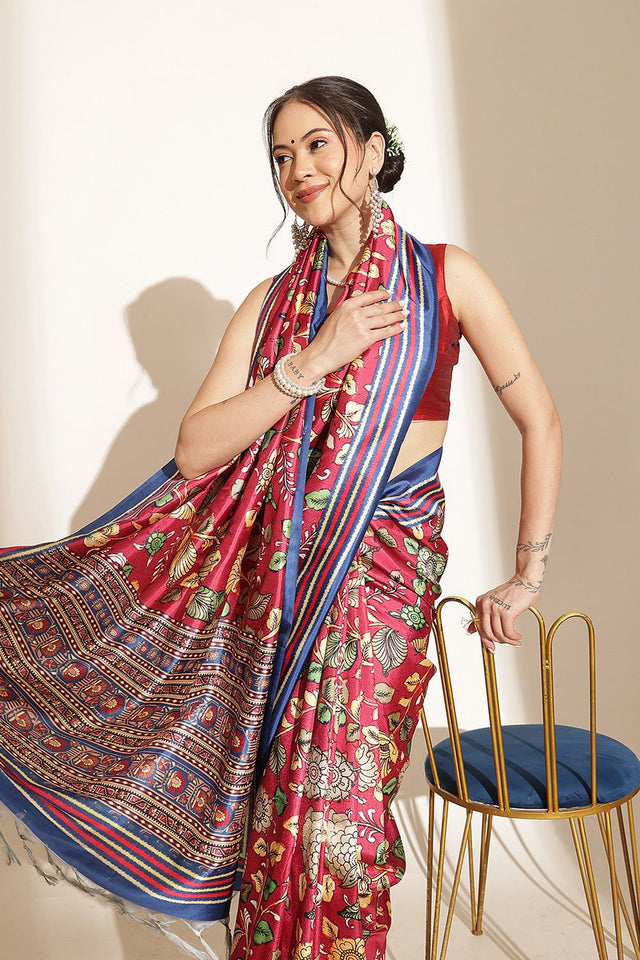 Pink Kalamkari Printed Silk Saree (SZ-DGGIA-PN-3221)