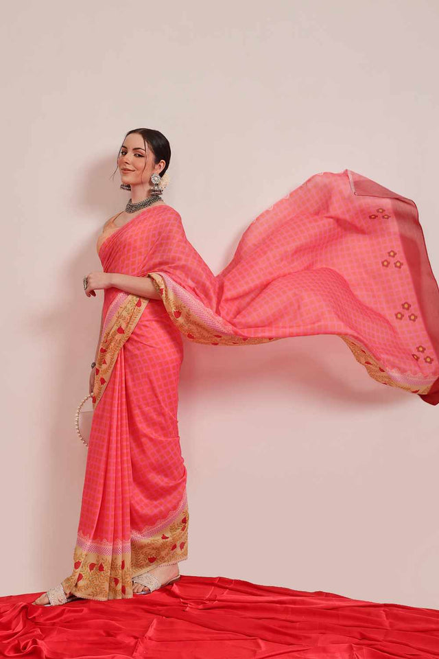 Red Abstract Printed Cotton Saree