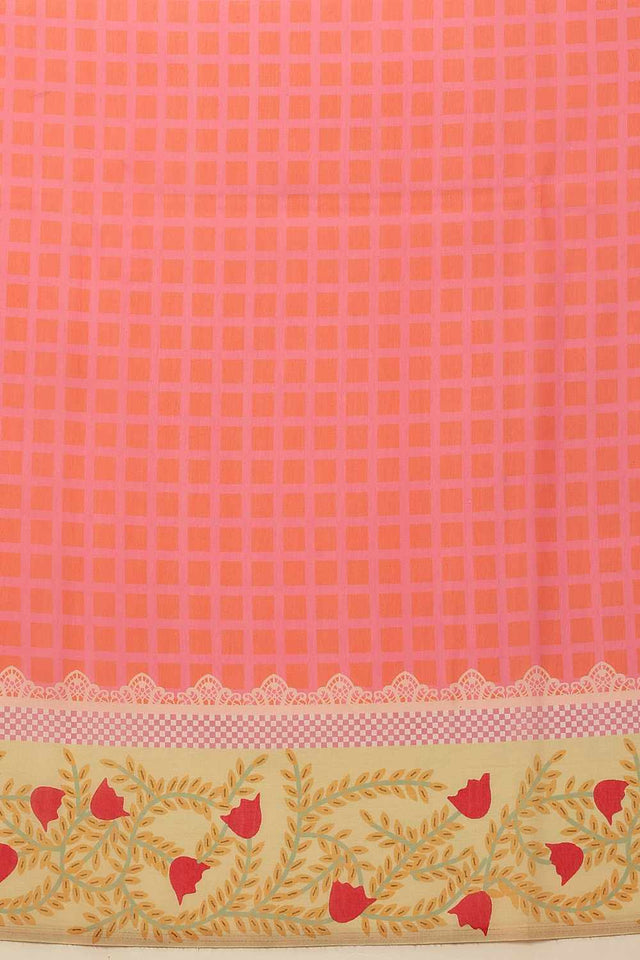 Red Abstract Printed Cotton Saree