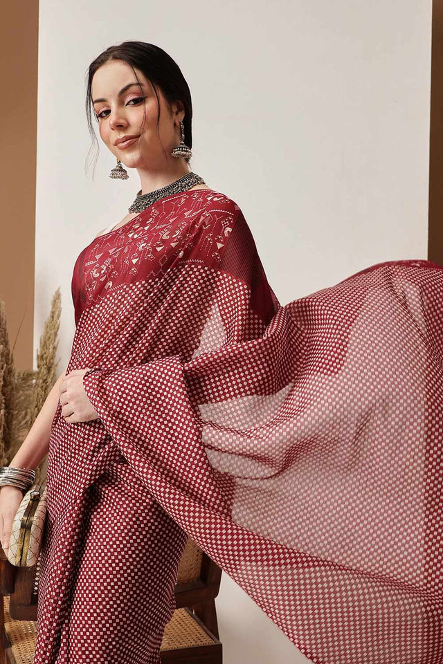 Pink Abstract Printed Cotton Saree