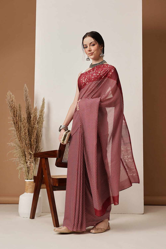 Pink Abstract Printed Cotton Saree