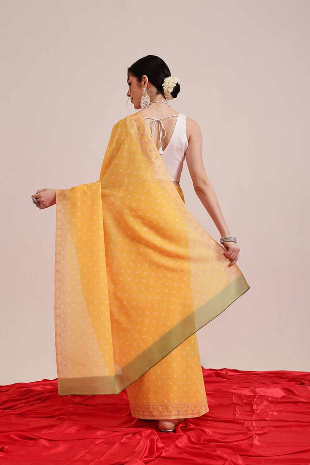 Yellow Printed Cotton Saree