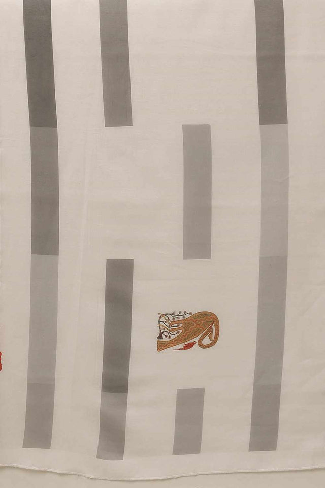 White Digital Printed Cotton Saree