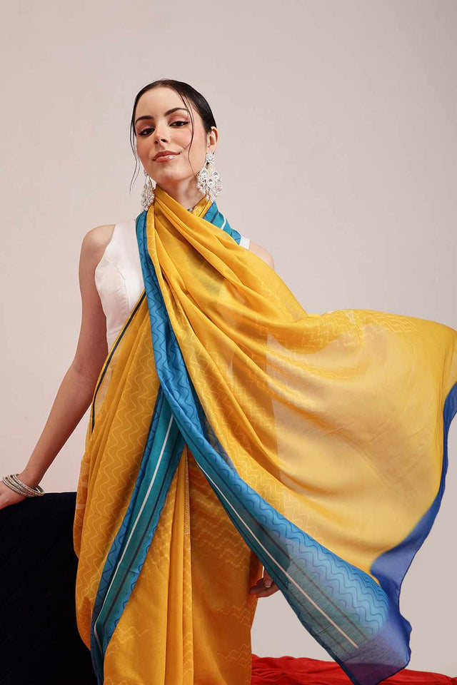 Pink Abstract Printed Cotton Saree