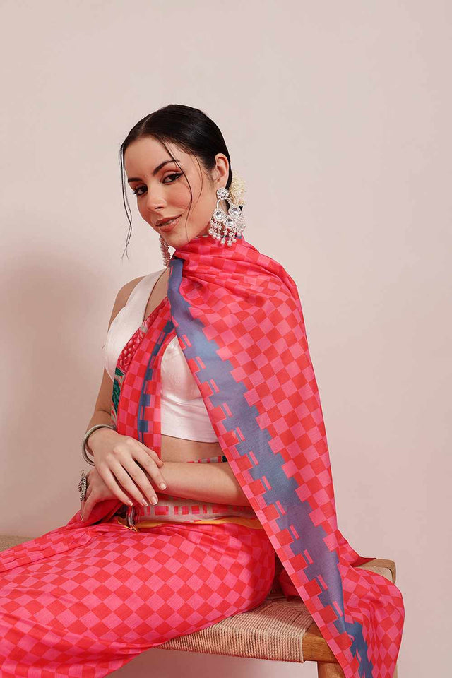 Red Printed Cotton Saree