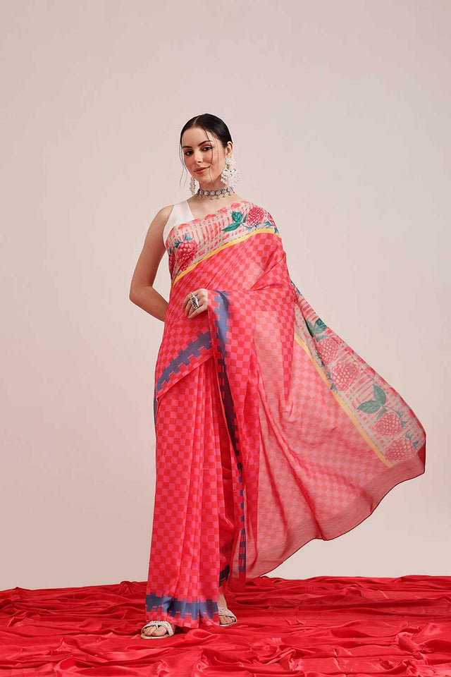 Red Printed Cotton Saree