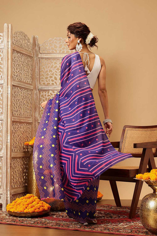 Multi Color Abstract Printed Malmal Cotton Saree