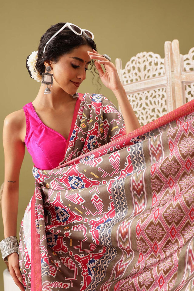 Olive Soft Silk Digital Print Pochampally Saree (SZ-DGIKKAT-MH-2309)