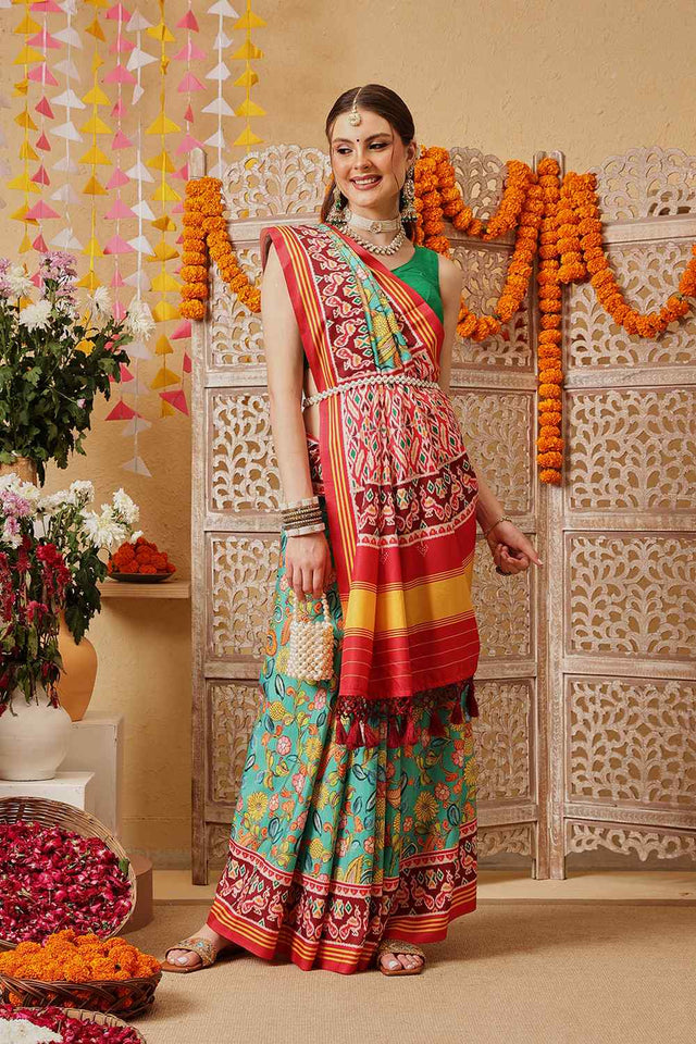 Multi Color Floral Printed Silk Saree