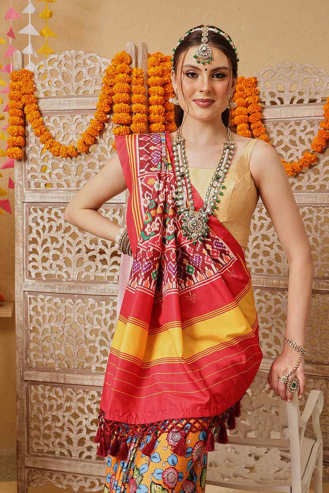 Multi Color Floral Printed Silk Saree
