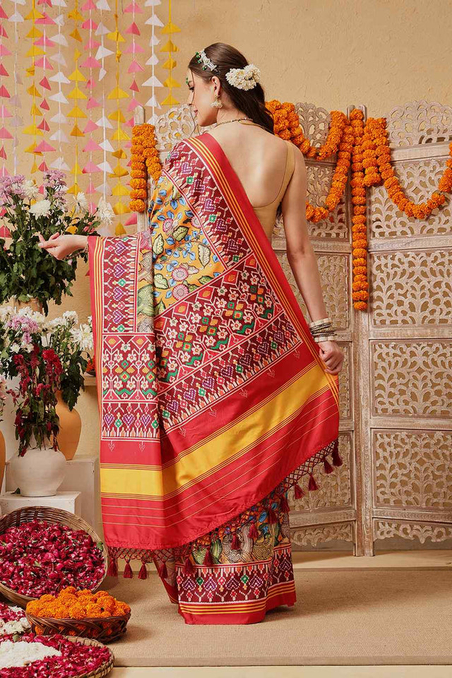Multi Color Floral Printed Silk Saree
