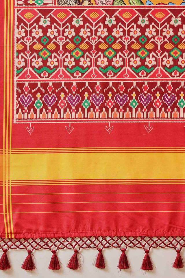 Multi Color Floral Printed Silk Saree