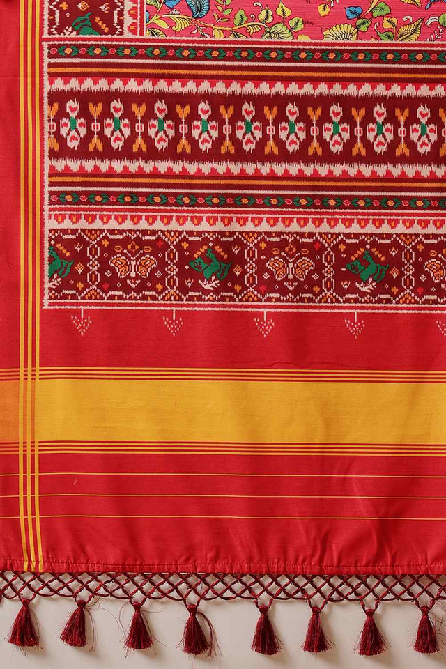 Multi Color Floral Printed Silk Saree